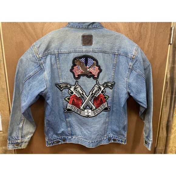 Vintage 1990’s Marlboro Denim Jacket With GUNS .N. ROSES patches. Size M - Picture 1 of 16